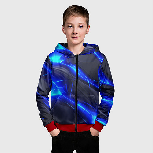 Детская толстовка на молнии Яркое синее свечение и плиты / 3D-Красный – фото 3
