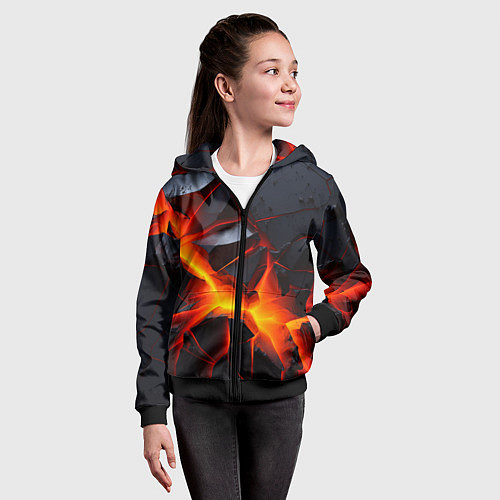 Детская толстовка на молнии Камни в разломе красный свет / 3D-Черный – фото 4