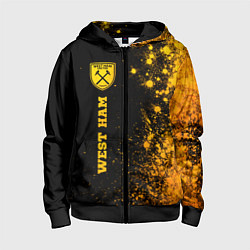 Толстовка на молнии детская West Ham - gold gradient по-вертикали, цвет: 3D-черный