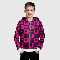 Толстовка на молнии детская BTS pattern pink logo, цвет: 3D-белый — фото 2