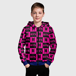 Толстовка на молнии детская BTS pattern pink logo, цвет: 3D-синий — фото 2