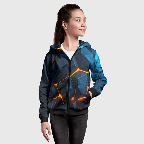 Детская толстовка на молнии Разлом плит с оранжевым свечением / 3D-Черный – фото 4