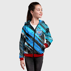 Толстовка на молнии детская Герб России на абстрактном синем фоне, цвет: 3D-красный — фото 2