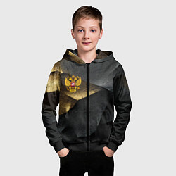 Толстовка на молнии детская Золотой герб России на темном фоне, цвет: 3D-черный — фото 2