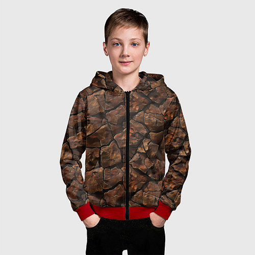 Детская толстовка на молнии Элементаль земли текстура / 3D-Красный – фото 3
