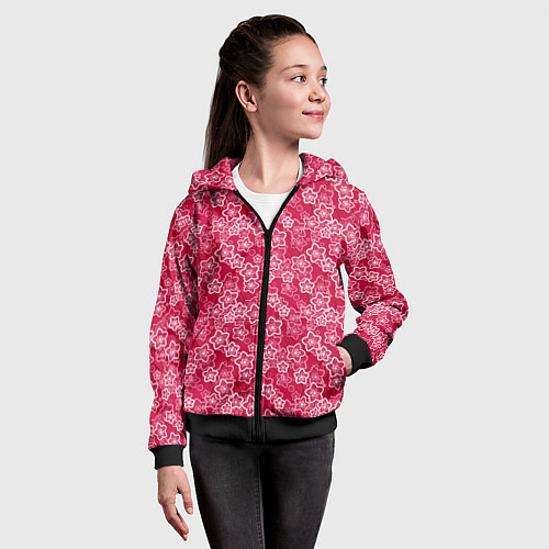 Детская толстовка на молнии Красно-белый цветочный узор ретро / 3D-Черный – фото 4