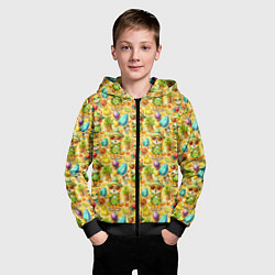 Толстовка на молнии детская Щенята и летний вайб паттерн, цвет: 3D-черный — фото 2