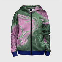 Детская толстовка на молнии Мрамор темно-зеленый с розовым