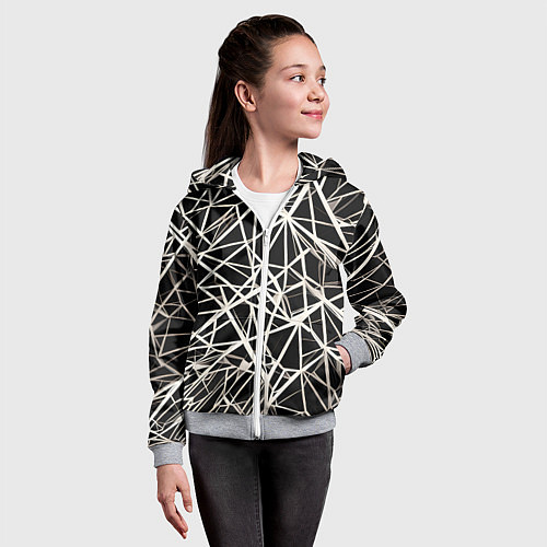 Детская толстовка на молнии Белые хаотичные линии на чёрном фоне / 3D-Меланж – фото 4