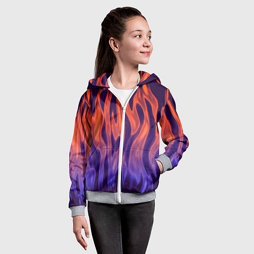 Детская толстовка на молнии Сиреневое пламя / 3D-Меланж – фото 4