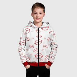 Толстовка на молнии детская Паттерн красные губы на белом - lips classic, цвет: 3D-красный — фото 2