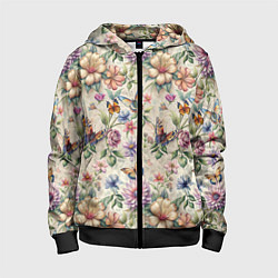 Детская толстовка на молнии Летний узор с цветами и бабочками