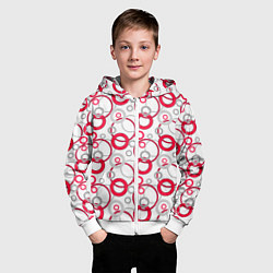 Толстовка на молнии детская Красные и серые круги и кольца на белом, цвет: 3D-белый — фото 2
