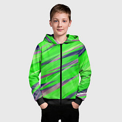 Толстовка на молнии детская Зелёный и фиолетовый абстрактные полосы, цвет: 3D-черный — фото 2