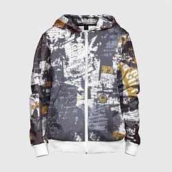Толстовка на молнии детская Газетная страничка, цвет: 3D-белый