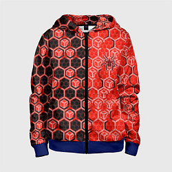 Детская толстовка на молнии Техно-киберпанк шестиугольники красный и чёрный с