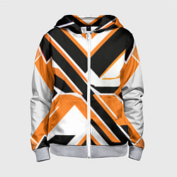 Детская толстовка на молнии Чёрно-оранжевые широкие линии на белом фоне
