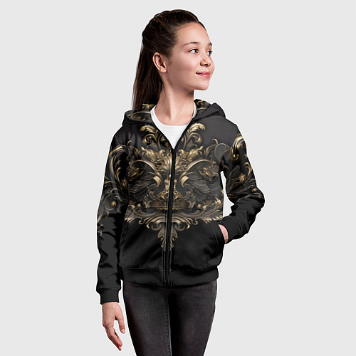Детская толстовка на молнии Объемные старые классические узоры / 3D-Черный – фото 4