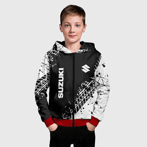 Детская толстовка на молнии Сузуки: следы от шин / 3D-Красный – фото 3