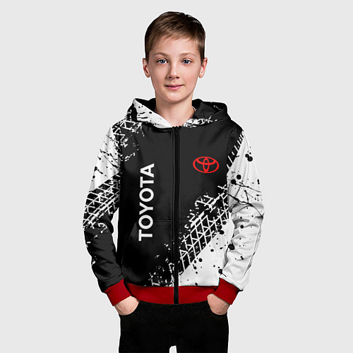 Детская толстовка на молнии Тойота: следы от шин / 3D-Красный – фото 3