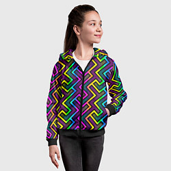 Толстовка на молнии детская Радужный неоновый лабиринт узор, цвет: 3D-черный — фото 2