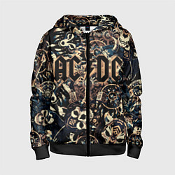 Детская толстовка на молнии AC DC на фоне викингов рун воронов и черепов