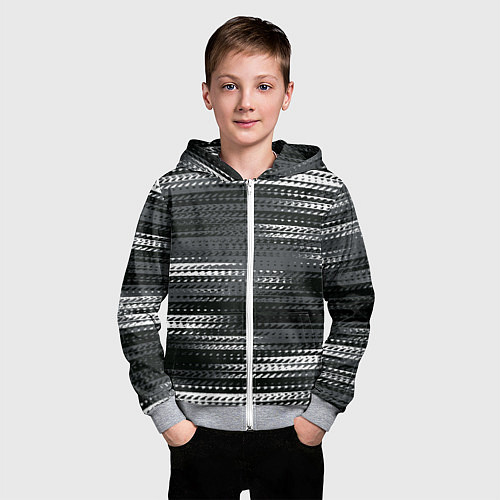 Детская толстовка на молнии Тёмный серый абстрактные полосы / 3D-Меланж – фото 3