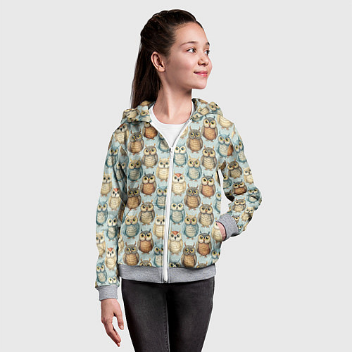Детская толстовка на молнии Совы птицы паттерн / 3D-Меланж – фото 4