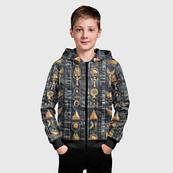 Толстовка на молнии детская Египетские символы на дениме, цвет: 3D-черный — фото 2