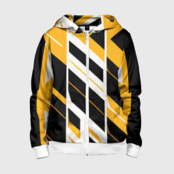 Толстовка на молнии детская Black and yellow stripes on a white background, цвет: 3D-белый