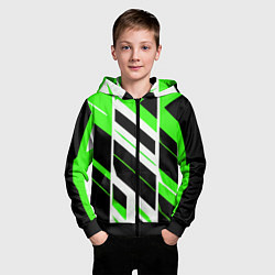 Толстовка на молнии детская Black and green stripes on a white background, цвет: 3D-черный — фото 2