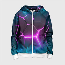 Толстовка на молнии детская Голубые и розовые неоновые плиты в разломе, цвет: 3D-белый
