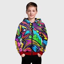 Толстовка на молнии детская Яркое граффити, цвет: 3D-красный — фото 2