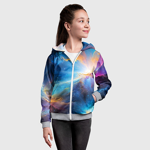 Детская толстовка на молнии Космический пейзаж - галактики / 3D-Меланж – фото 4