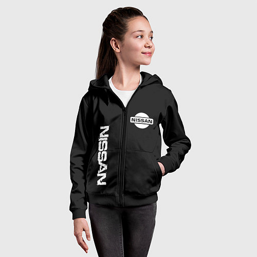 Детская толстовка на молнии Nissan logo white auto / 3D-Черный – фото 4