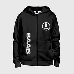 Толстовка на молнии детская SAAB logo white, цвет: 3D-черный