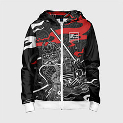 Толстовка на молнии детская Тень война - самурай, цвет: 3D-белый