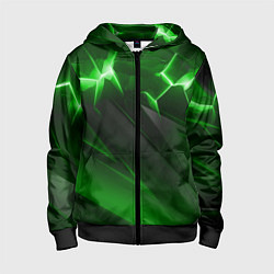 Толстовка на молнии детская Яркая зеленая объемная абстракция, цвет: 3D-черный