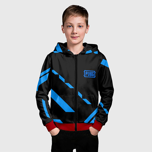 Детская толстовка на молнии PUBG blue geometry / 3D-Красный – фото 3