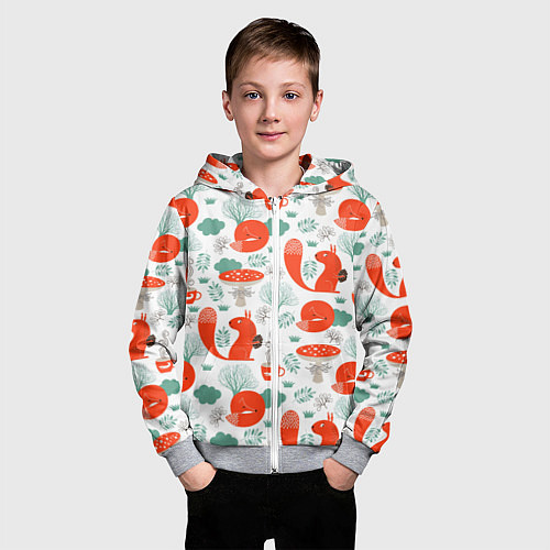 Детская толстовка на молнии Узор лиса с белкой / 3D-Меланж – фото 3