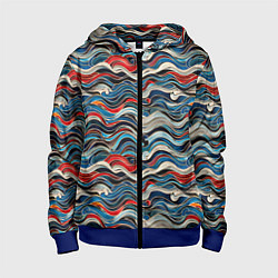 Толстовка на молнии детская Разноцветные абстрактные волны, цвет: 3D-синий