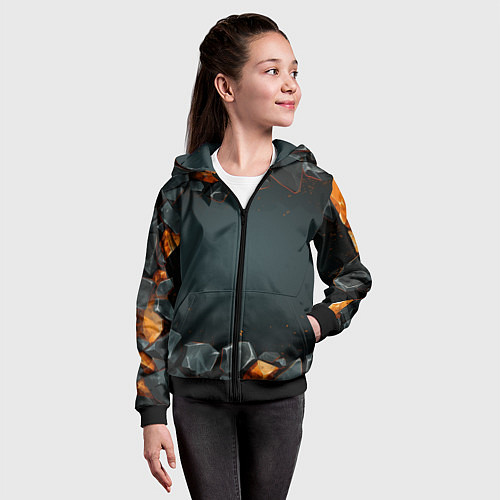 Детская толстовка на молнии Текстурные темные и золотые камни / 3D-Черный – фото 4