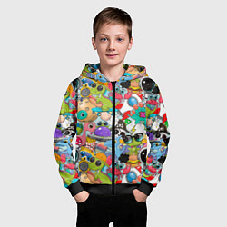 Толстовка на молнии детская Разноцветные мультяшные персонажи, цвет: 3D-черный — фото 2