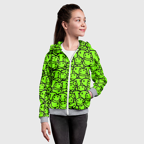 Детская толстовка на молнии Nirvana green logo smile / 3D-Меланж – фото 4