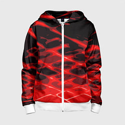 Толстовка на молнии детская Красные абстрактные полосы на чёрном фоне, цвет: 3D-белый