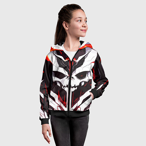 Детская толстовка на молнии Абстрактный белый череп и красные полосы / 3D-Черный – фото 4