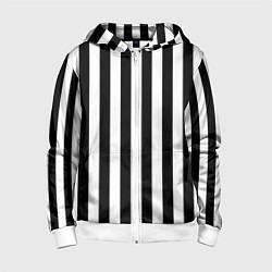 Толстовка на молнии детская Вертикальные черно белые полосы, цвет: 3D-белый