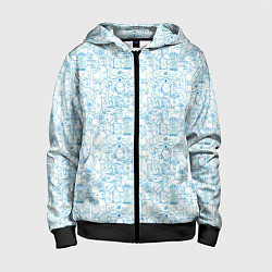 Толстовка на молнии детская Дудл - паттерн звери рисованные лайнарт, цвет: 3D-черный