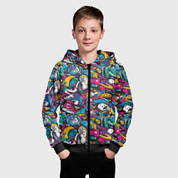 Толстовка на молнии детская Граффити спортивные принадлежности, цвет: 3D-черный — фото 2