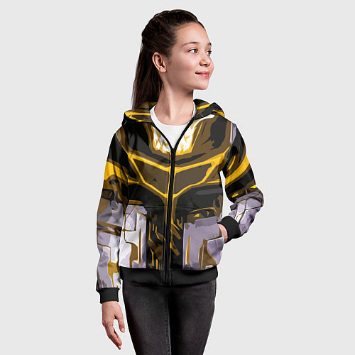 Детская толстовка на молнии Yellow stripes on a black and white background / 3D-Черный – фото 4